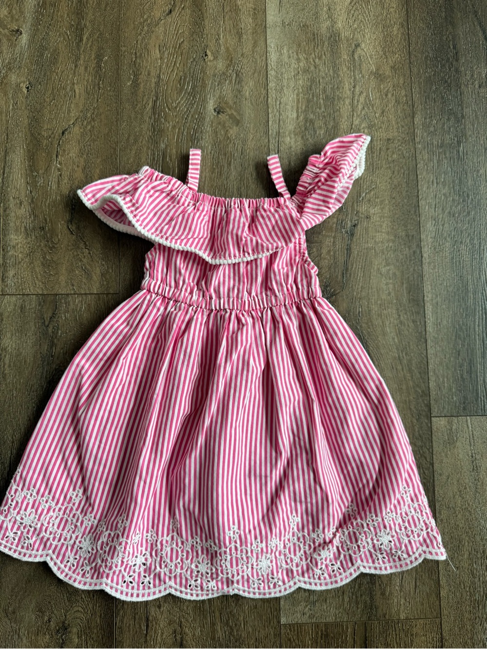 Penelope Mack Pink and White Striped Ruffle Dress Size 2T